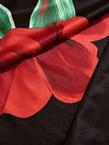 SHEIN Unity 女式撞色花卉印花低胸无袖性感连衣裙 - 黑色 - 查看 8