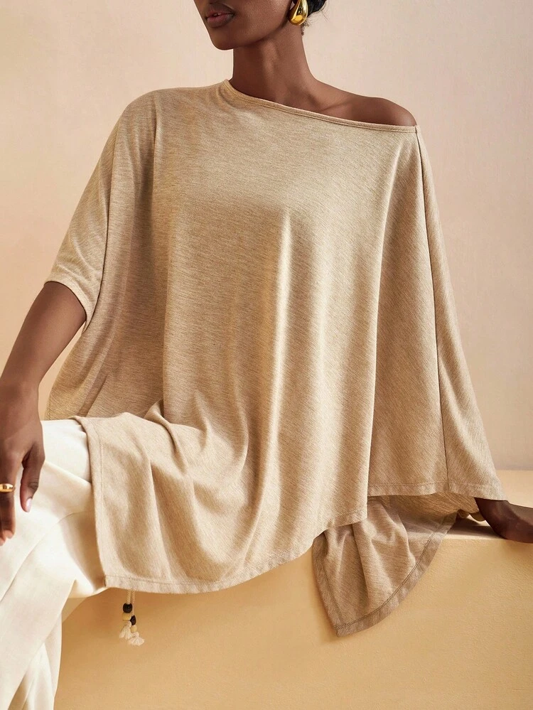 Zivah 2025 Autumn And Winter New Casual Vacation Khaki Loose Knitted Women Top, Can Be Worn Front And Back, Suitable For Daily, Party Gatherings, Airport Wear, Commuting, Travel, Shopping, Dinner, Nightclubs, Vacation, Air-Conditioning Blouse-A - Khaki - View 4