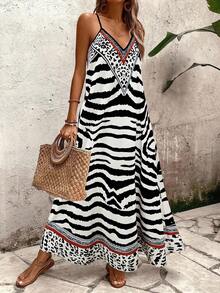 EMERY ROSE Vestido maxi holgado con estampado de leopardo para mujer, elegante para uso diario y vacaciones, verano - Negro - Ver 5