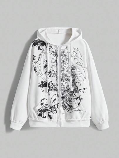 Grunge Punk هودي مطبوع بطبعة زهرية جوتيك مناسب للنساء، بسحاب، بتصميم رياضي كاجوال، مناسب لمناسبة هالوين