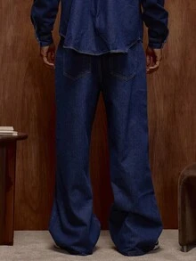 Musero Quần jeans denim dáng rộng cơ bản với chi tiết túi/Bộ sưu tập đồ cơ bản mùa đông. - Rửa tối - Xem 4