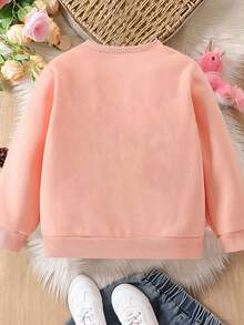 Young Girl' Basic Round Neck Fleece Sweatshirt - White Fall Winter - Pink - View 2