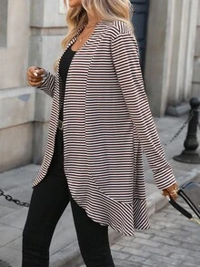 EMERY ROSE Women's Casual Striped Long Layered Cardigan Sweater - Brown - View 7