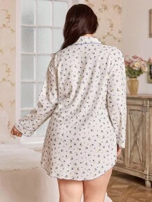CottageSlumber Plus Size Ditsy Floral Waffle Knit Long Sleeve Nightgown, Fall & Winter, Moo Moo Night Dress - Multicolor - View 3
