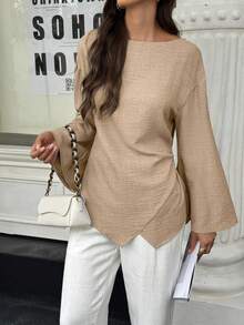 EMERY ROSE Women's Casual/Office Bell Sleeve Solid Color Blouse