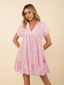 Coeurva 女士短款粉色休闲度假浪漫沙滩夏装 - 粉色 - 查看 4