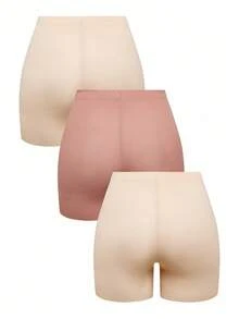SHEIN 1 Set Women's Solid Color Elastic Comfortable Safety Shorts - Apricot - View 2