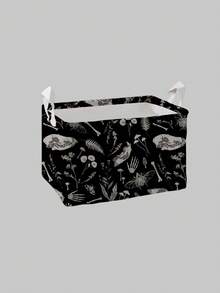 ROMWE Goth 充滿叢林植物骨骼圖案的收納籃，適用於客廳、書房、臥室、浴室 - 黑色 - 查看 2