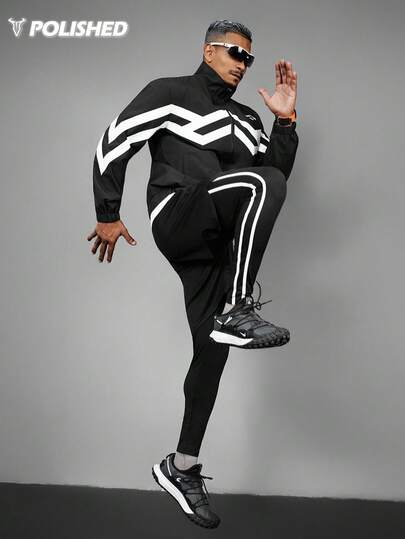 Manfinity Sport Polished Men's Contrast Stripe Drawstring Waist 2 In 1 Sports Pants Sweat Pants