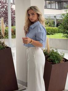 Jeta Ari Casual Vacation Music Festival Striped Short Women Shirt