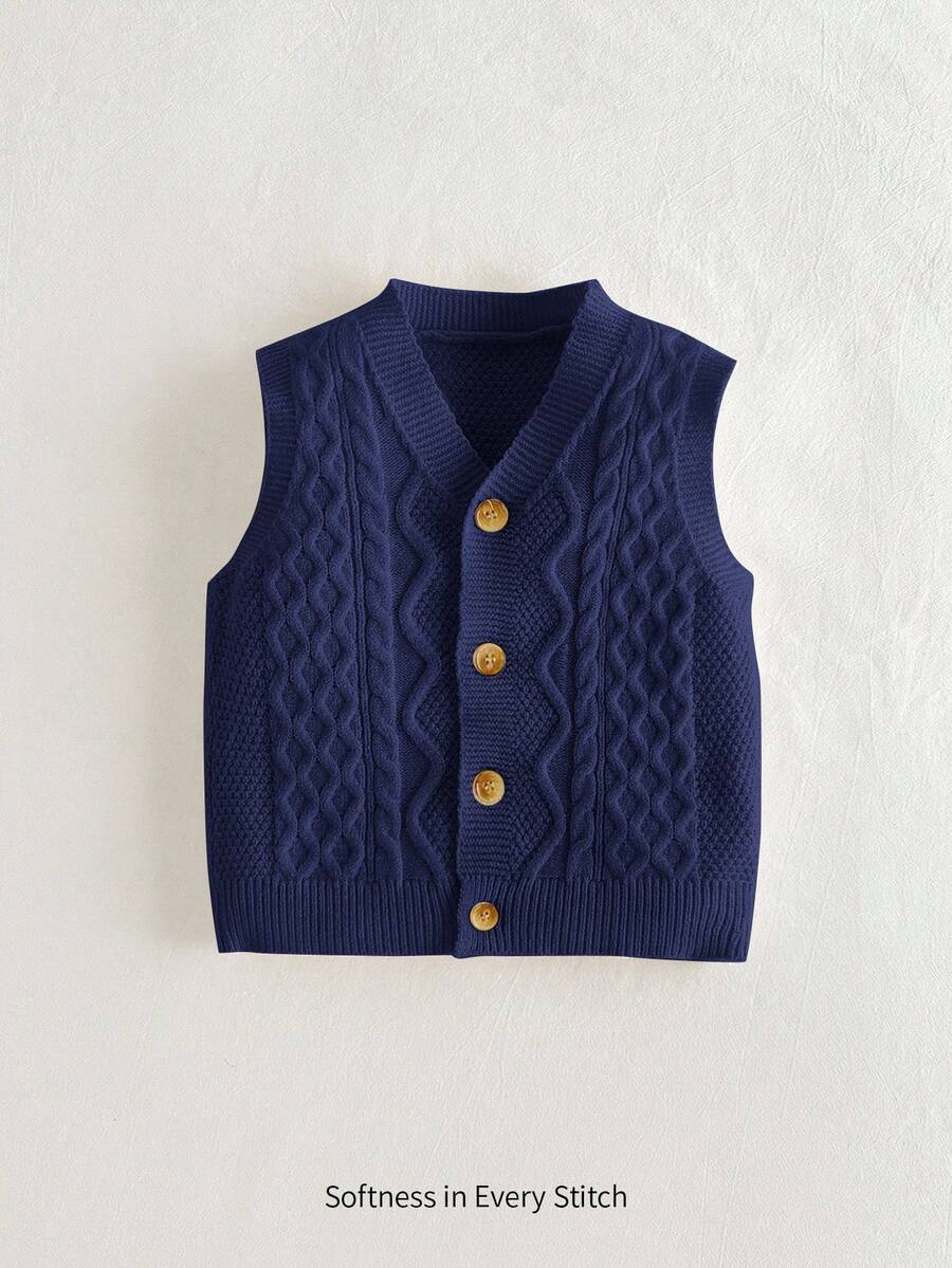 Cozy Pixies Baby Boy Casual Versatile V-Neck Sleeveless Cardigan Autumn Winter Clothes For Girl - Navy Blue - View 1