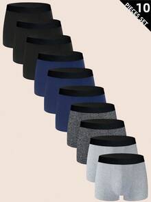 Manfinity Underwear&Sleepwear Basics 10条/包加大码男士撞色边舒适平角内裤