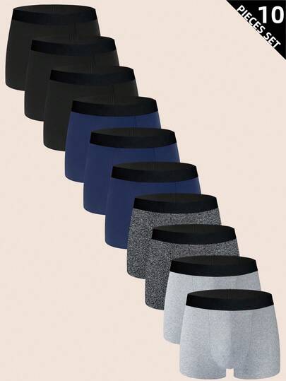 Manfinity Underwear&Sleepwear Basics 10pcs/Pack Plus Size Men's Contrast Trim Comfortable Boxer Briefs