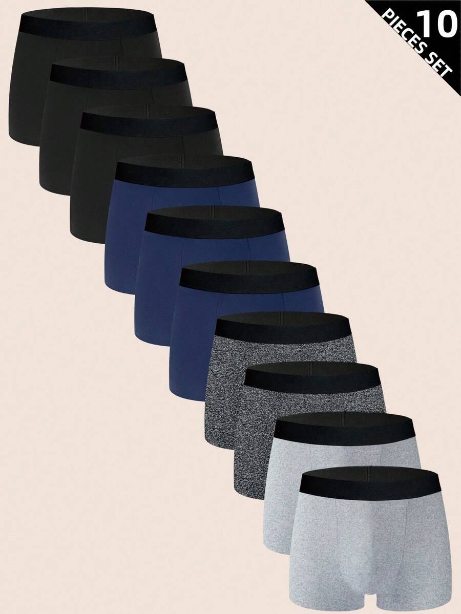 Manfinity Underwear&Sleepwear Basics 10条/包加大码男士撞色边舒适平角内裤