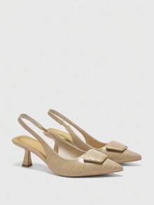 CUCCOO BIZCHIC Pointed Toe Kitten Heel Fashion Apricot Party/Banquet/Commute Versatile Comfortable Women's High Heel Pumps With Ankle Strap