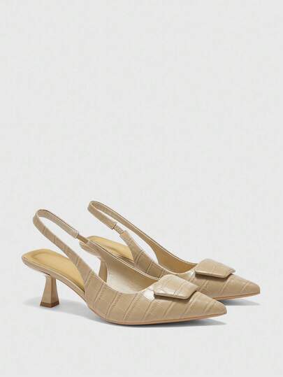 CUCCOO BIZCHIC 尖头小猫跟时尚杏色派对/宴会/通勤百搭舒适女式高跟鞋带踝带