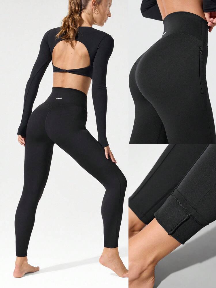 26" FeatherFit™-Warm CozyCore Soft Warm Stretchy High-Rise Waist Front Seam Zipper Side Pockets Leggings Low-Impact Yoga Pilates Studio Daily Casual Fall Winter