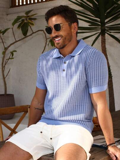 Manfinity CityGents Suéter de punto de manga corta minimalista y casual para hombre