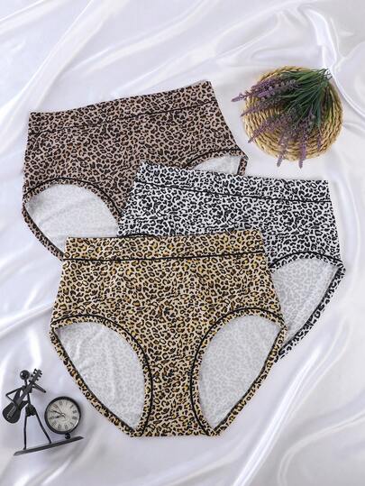 SHEIN 3件套加大码豹纹高腰内裤