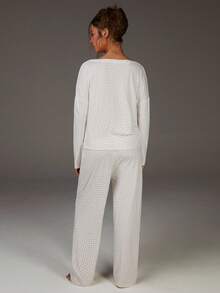 Athîral Polka Dot Drop Shoulder Bow Front PJ Set / Pajama Set White Set - White - View 4