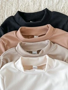 SHEIN Conjunto de 4 piezas de ropa interior térmica para niñas, de unicolor y cuello redondo de manga larga, para otoño/invierno