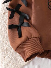 2 件套女婴休闲蝴蝶结印花长袖运动衫和针织打底裤套装，可爱又时尚，适合秋季 - 棕色 - 查看 3