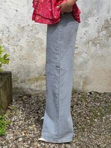 Jeta Ari Pantalones informales de mezclilla flojos de pierna recta para mujer con bolsillos