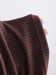 Sweetra Bộ đồ 2 món mới dành cho nữ Xuân/Thu/Đông, thích hợp cho các buổi đi chơi, đi làm, thường ngày, ở nhà, văn phòng, chất liệu vải nhung trơn màu, thiết kế hở phía trước, dây rút có thể điều chỉnh, xếp ly ở eo - màu nâu - Xem 7