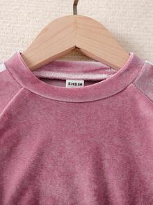 SHEIN Playful Pals 2pcs Baby Girl Knitted Casual Outfit, Purple Cute Bow Tie Long Sleeve Sweatshirt And Pants Set, Quality Fabric, Fashion Leisure Style, Suitable For Outings And Commuting Fall Winter Baby Girl Long Sleeve Set Baby Girl Sweat Set Toddler Girl Two Piece Set