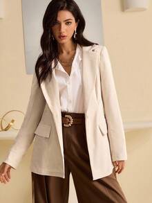 Lyxana Women's Fashionable Elegant Casual Belted Jacket - White - View 3