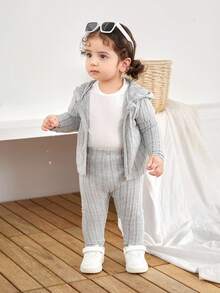 2pcs/Set Casual Outdoor Matching Mother And Baby Girl Hoodie Outfit - Grey - View 7