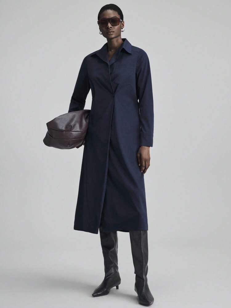 Women's Solid Color Long Sleeve Casual Shirt Dress, Autumn Modern Urban Casual Fashion Business Casual Women's Office Wear Low-Key Old Money Style Effortless Temperament High-End Urban Commuting High-Quality Airport Women's Wear High-End Material Modern Urban Casual Fashion Business Casual Women's Office Wear Low-Key Old Money Style Effortless Temperament High-End Urban Commuting High-Quality Airport Women's Wear High-End Material High-End, Elegant, Old-Fashioned Cruise Attire For Wedding Guests