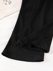 2pcs Girls Rainbow Letter Print Crew Neck Long Sleeve Sweatshirt And Black Flare Pants Set, Fashionable Casual Outfit For Spring/Autumn Fall Winter - Apricot - View 6