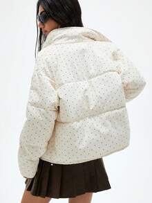 GENKIRA 奶白色撞色黑白波点立领休闲宽松百搭女士棉服外套 - 米色 - 查看 2