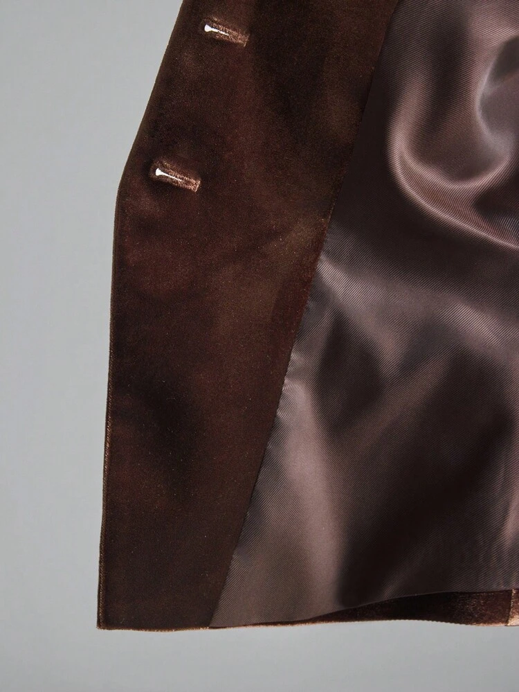 Elegant & Minimalist Style, Brown-Pink, Velvet Material, V-Neck, Sleeveless, Waist Cinched, Fitted Silhouette, Women's Blazer, Minimalist Design, Modern Party Shiny Fashion Party Essential Sparkling Fabric Back To School Party Club Party Social Party Festival Women's Party High-End, Elegant, Old-Fashioned Cruise Attire For Wedding Guests Button Velvet For Women Rust Brown Brown Jumpsuit Women Brown Romper Women