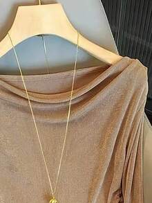 Franclia 全新时尚百搭丝滑奢华女式长袖T恤 - 卡其色 - 查看 3