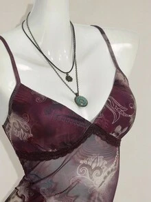 SHEIN ICON 女士度假风腰果印花荷叶边吊带背心，适合7月4日美国独立日，可爱夏季外出上衣，Y2K复古风背心。 - 彩色 - 查看 9