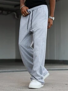 Manfinity Hypemode 男士休闲畅销运动裤，INS 风格宽松直筒拼接运动裤，适合所有季节和日常穿着，送给男朋友/丈夫的礼物，休闲服饰 - 灰色 - 查看 6