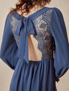 Chiquease Women's Elegant Bohemian Lace Patchwork Bowknot Dress - Blue - View 5