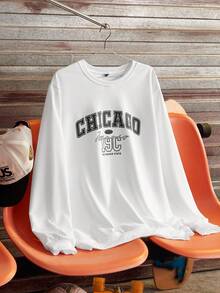 Open Phase STONE DISTRICT 男士极简印花圆领长袖卫衣，图案卫衣，学院风，套头衫，秋冬春夏皆宜 - 白色 - 查看 3