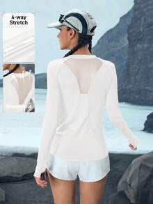 In My Nature XH043 Solid Color Mesh Patchwork Breathable Sports Yoga Running Outdoor T-Shirt - White - View 2