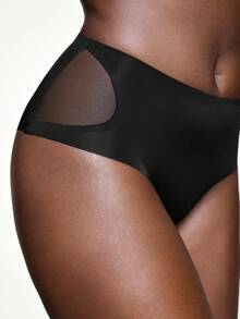 黑色高腰无缝内裤，两侧有椭圆形网眼面板 - 黑色 - 查看 5