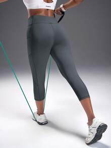 Powerista Workout Leggings Women's High Waist Patchwork Pocket Capri Leggings, Suitable For Fitness, Yoga, And Everyday Wear