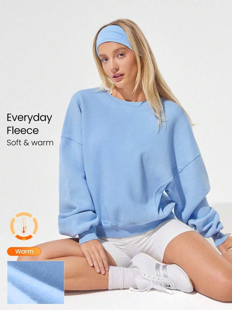 Everyday Fleece Cozy Club Soft Lightweight Warm Chill Oversized Fit Ribbed Waist-Length Crewneck Pullover Autumn Winter Outdoor Daily Casual