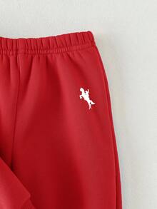 男婴休闲可爱百搭蓝色针织连帽衫和松紧腰裤套装 - 紅色 - 查看 9