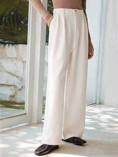Lumivelle 杏色阔腿裤女新款高腰直筒宽松休闲长裤