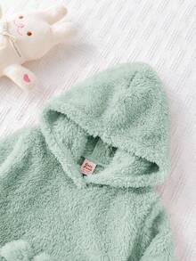 Cozy Pixies 秋冬女婴猫咪图案保暖连帽长袖套头衫 - 綠色 - 查看 5