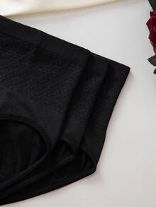 SHEIN 6pcs/Pack Women's Comfortable High Waist Seamless Briefs - Black - View 4