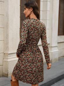 EMERY ROSE Robe courte décontractée à manches longues et col rond avec imprimé tout-sur-tout pour femmes - Multicolore - Voir 2