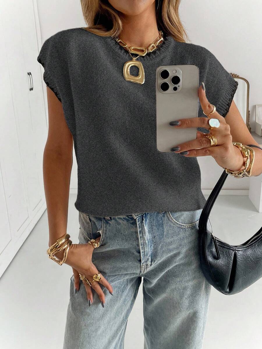 Siren Gaze Women's Casual Loose Knit Pullover With Dolman Sleeves, Autumn Summer - Dark Grey - View 1